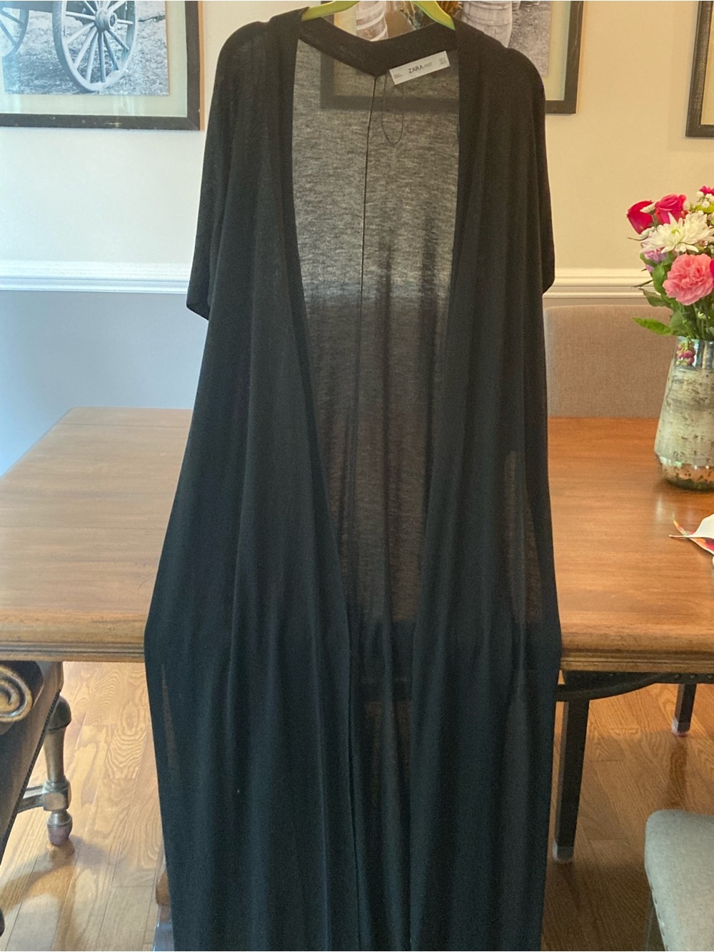 ZARA Black Open-Front Long Cardigan